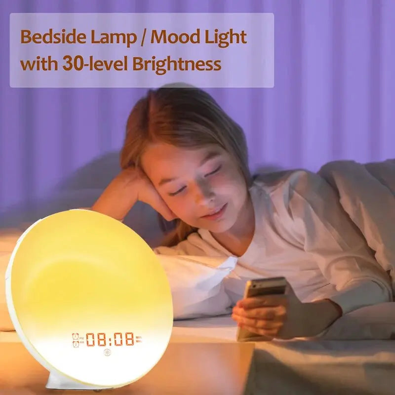 Sunrise Alarm Clock Wake up Light Clock Sunrise/Sunset Simulation Digital Clock with Night Light FM Radio Desk Clocks