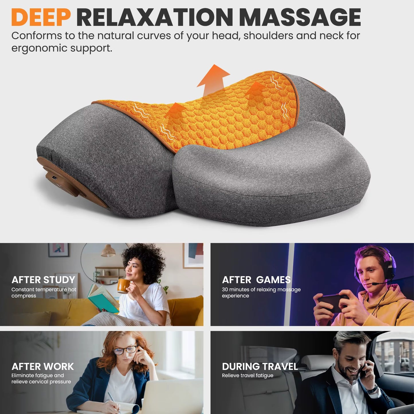 Electric Neck Massager Cervical Pillow Hot Compress Neck Stretch Heating Vibration Neck Shoulder Massage Pillow Back Traction