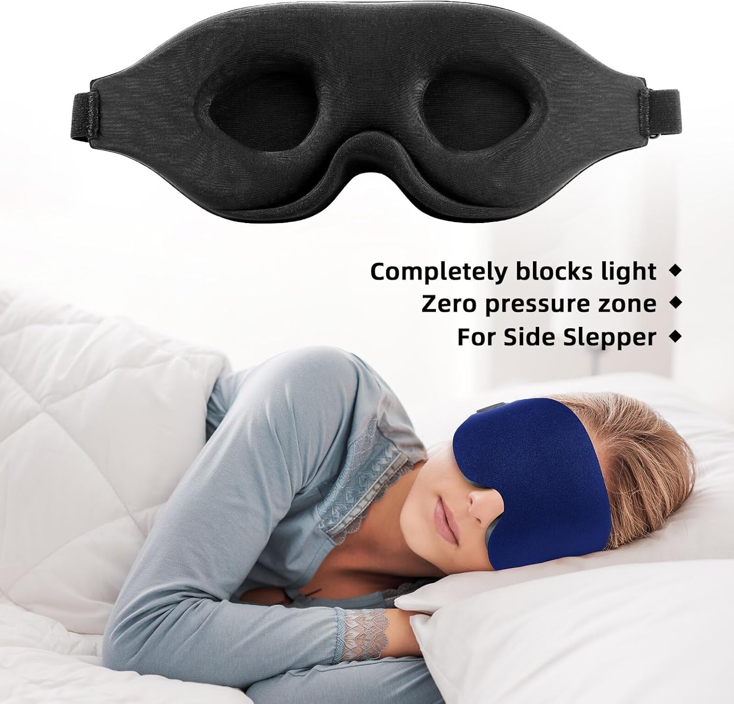 Sleep Mask for Men Women ，Zero Eye Pressure 3D Sleeping Mask with Contoured Padding Lightweight Sleep Eye Mask with Adjustable Elastic Strap for Traveling (Navy)