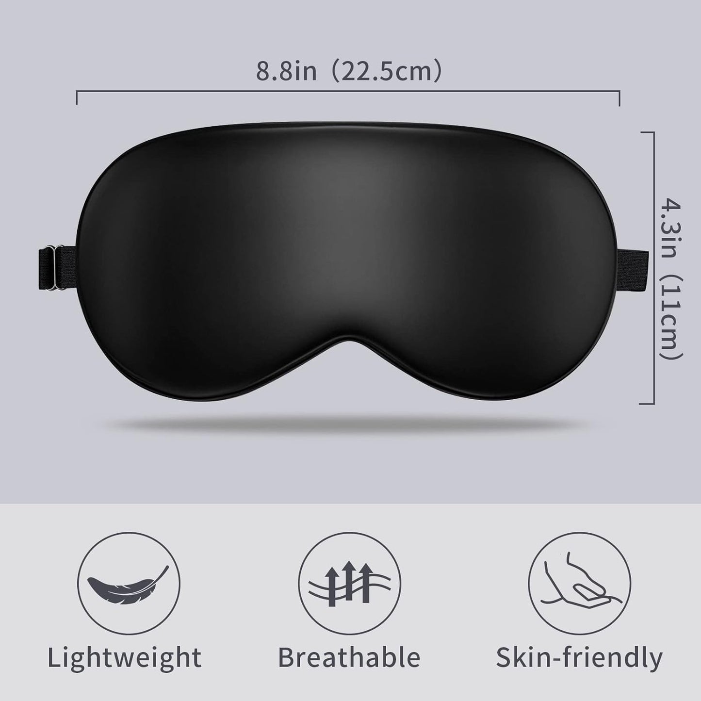 Mulberry Silk Sleep Eye Mask Blindfold with Adjustable Strap, Soft Eye Cover for Women Men Night Sleeping, Travel, Nap(Black)