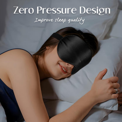 Mulberry Silk Sleep Eye Mask Blindfold with Adjustable Strap, Soft Eye Cover for Women Men Night Sleeping, Travel, Nap(Black)