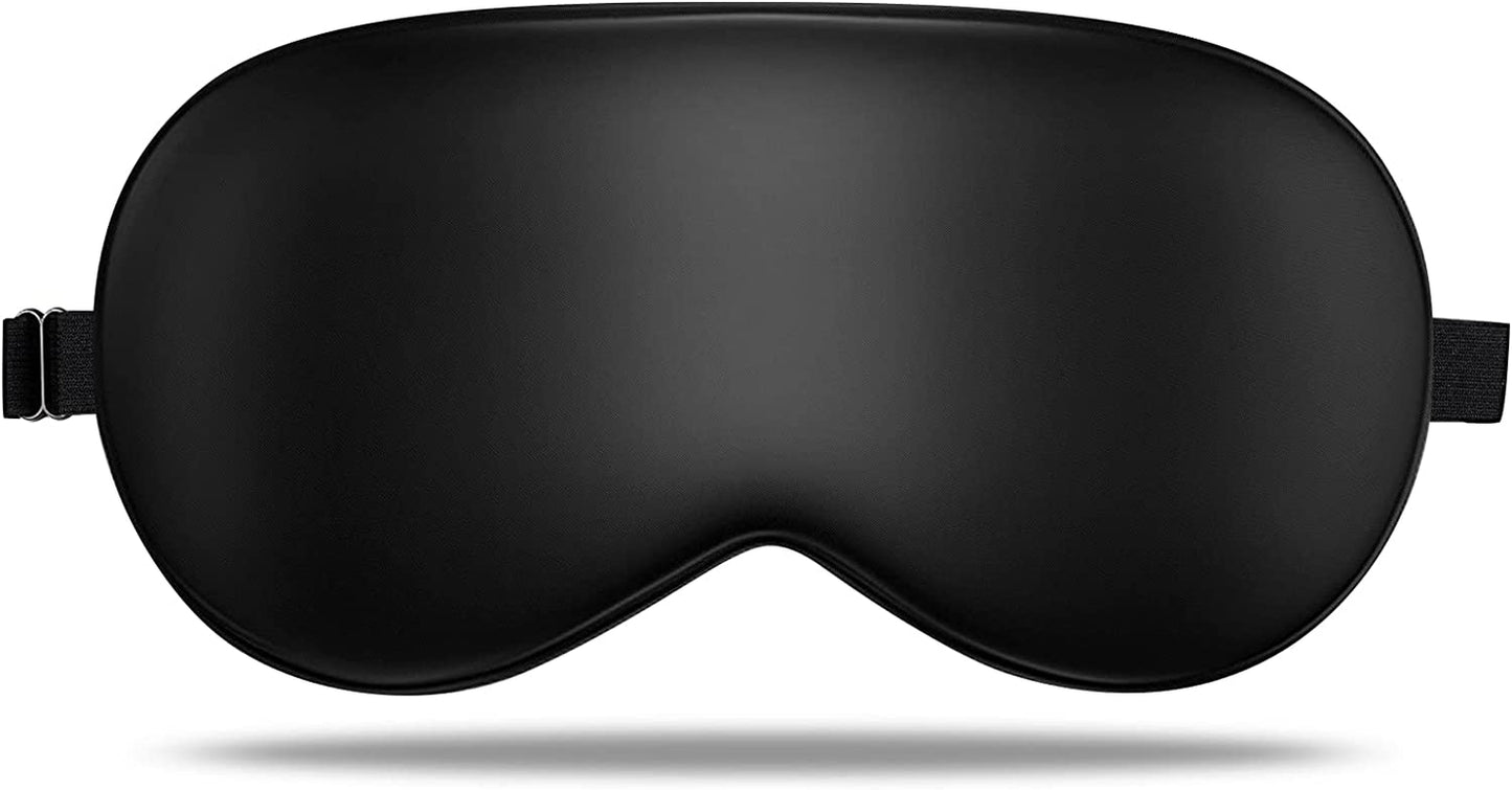 Mulberry Silk Sleep Eye Mask Blindfold with Adjustable Strap, Soft Eye Cover for Women Men Night Sleeping, Travel, Nap(Black)