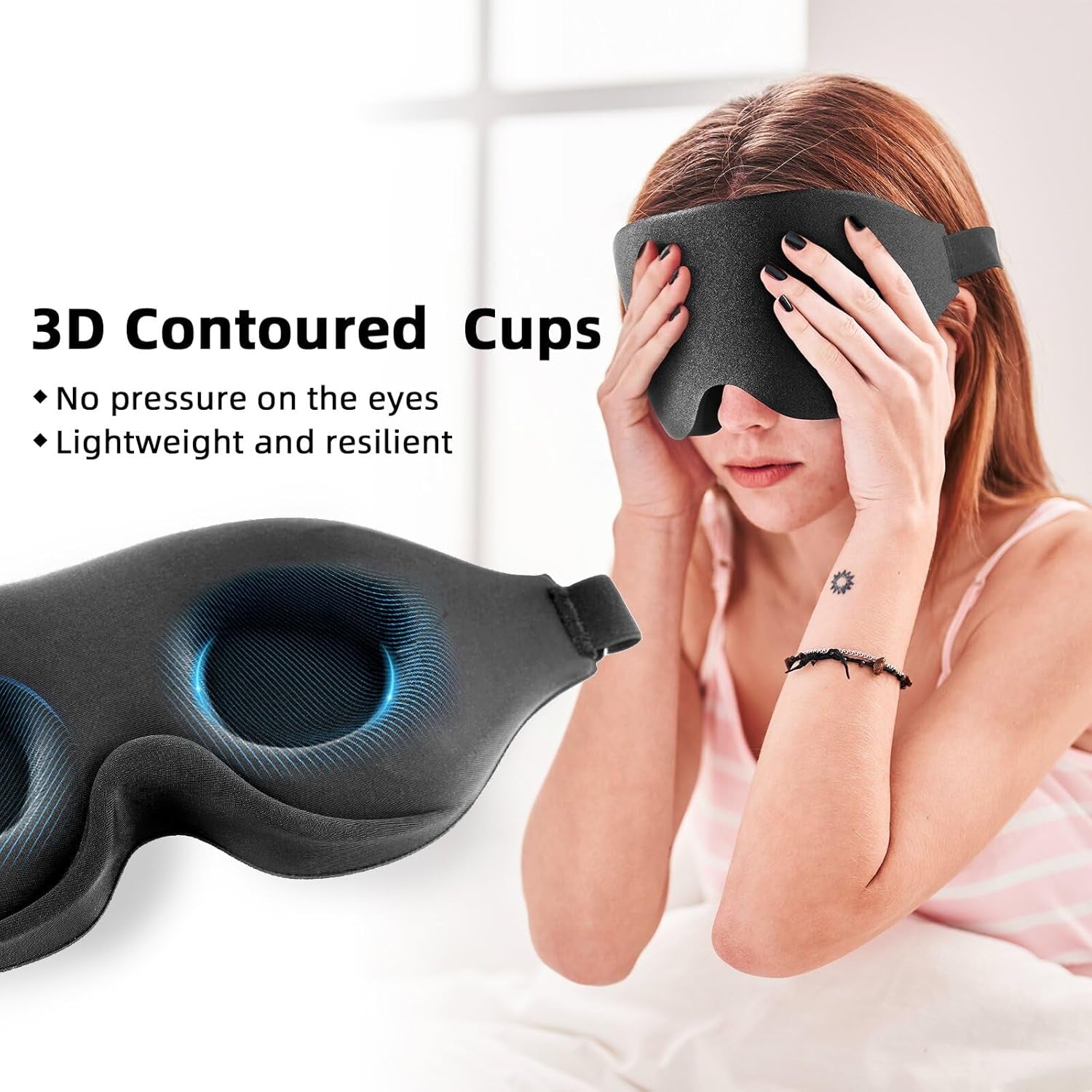 Sleep Mask for Men Women ，Zero Eye Pressure 3D Sleeping Mask with Contoured Padding Lightweight Sleep Eye Mask with Adjustable Elastic Strap for Traveling (Navy)