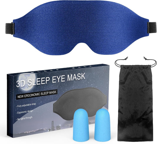 Sleep Mask for Men Women ，Zero Eye Pressure 3D Sleeping Mask with Contoured Padding Lightweight Sleep Eye Mask with Adjustable Elastic Strap for Traveling (Navy)